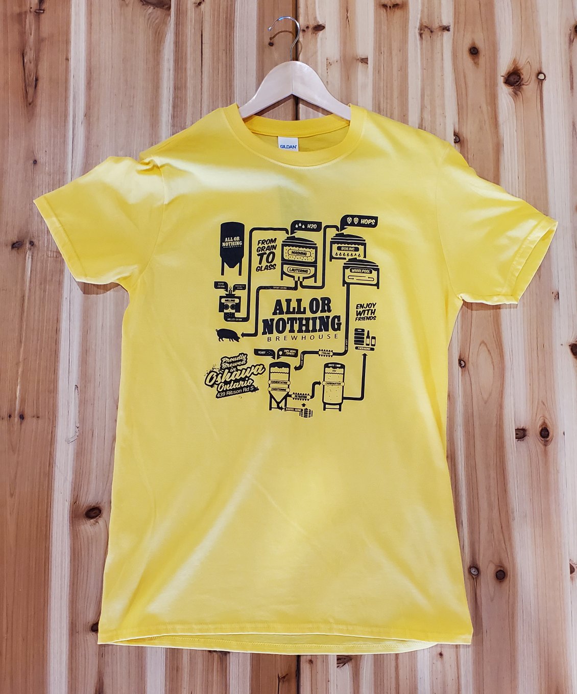 Yellow AON Tee Shirt - Brewhouse Logo - All or Nothing Brewhouse